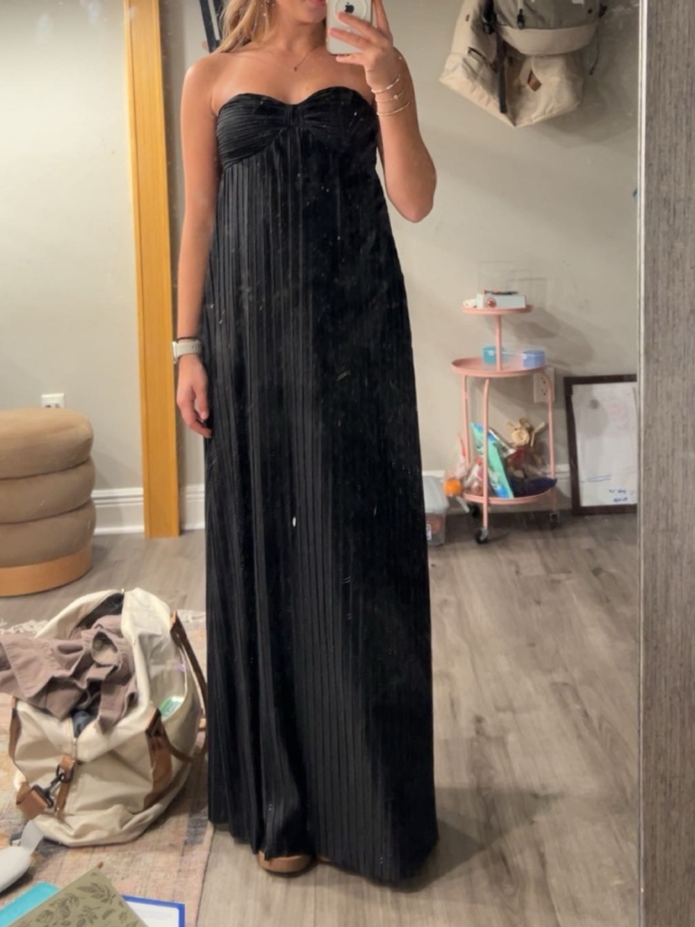 Black pleated bridesmaid dress